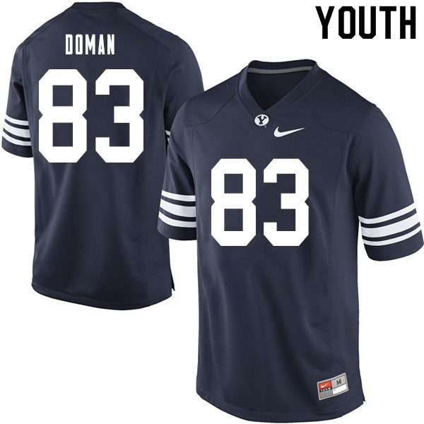 Youth #83 Jacob Doman BYU Cougars College Football Jerseys Sale-Navy